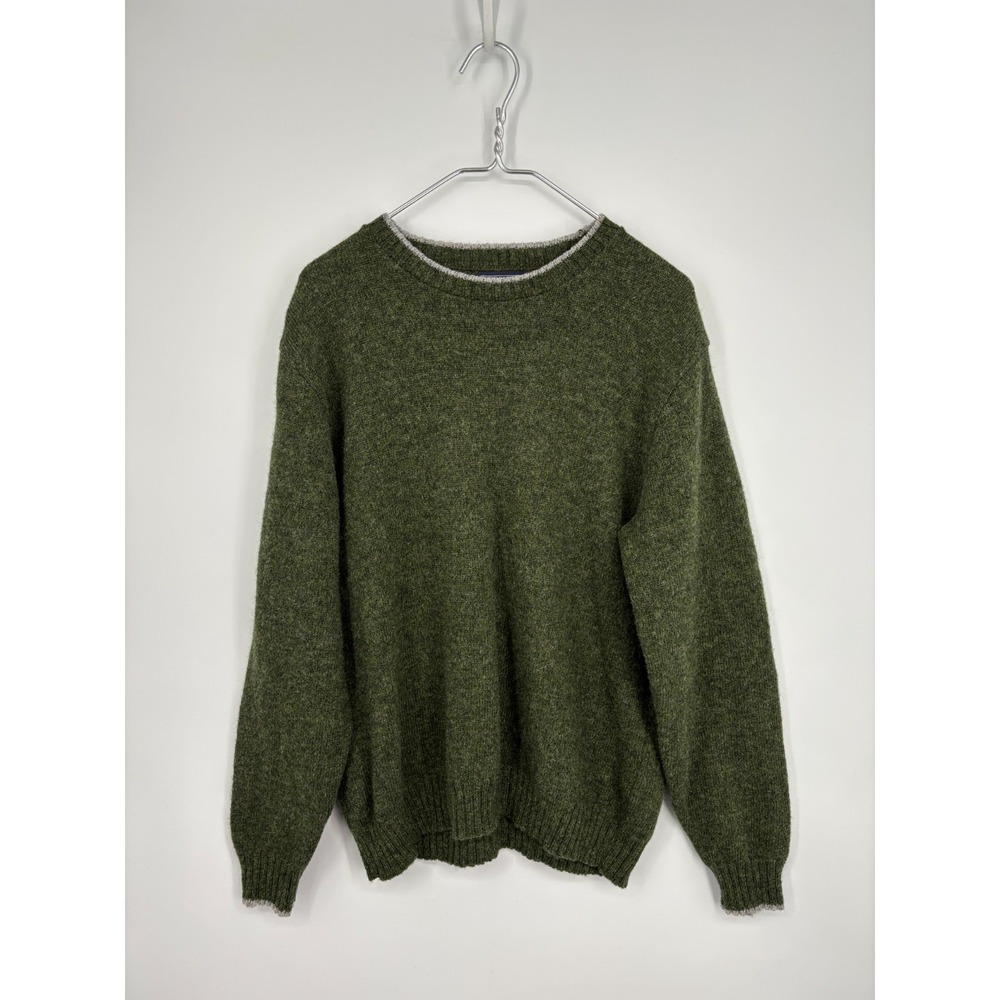 Vintage Lands End Sweater Mens M Green Wool Crewneck Made in USA 90s